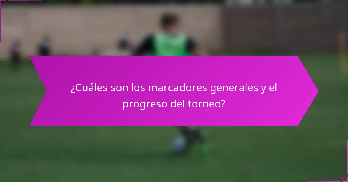 ¿Cuáles son los marcadores generales y el progreso del torneo?